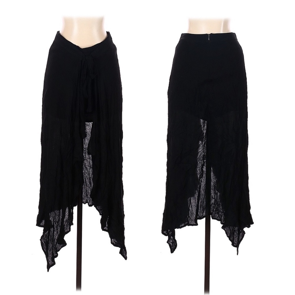 NWT Cotton Candy Front Slit Midi Skirt Mini Skirt Black Tie Waist S